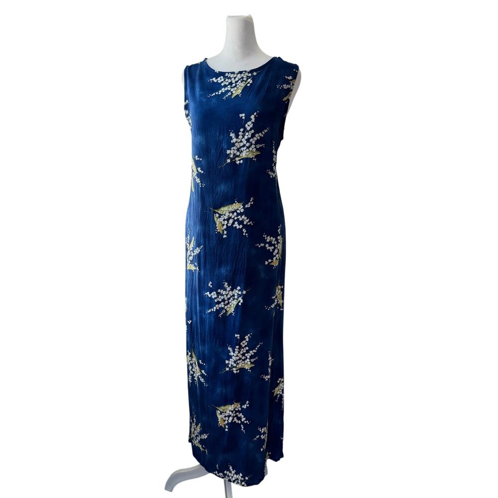 Vintage Y2K Dressing Clio Blue & Ivory Floral Sleeveless Lightweight Maxi Dress